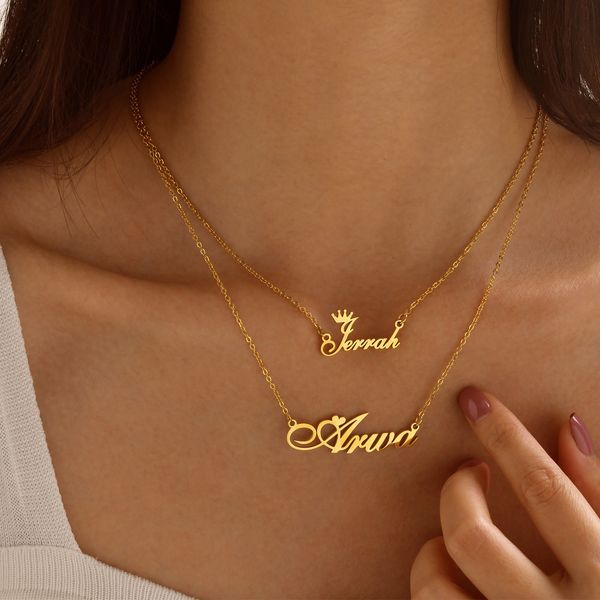 

pendant necklaces vnox personalized double names for women men customized letter crown collar jewelry couple sisters bff gifts 230707, Silver