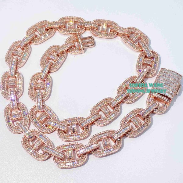 

wholesale 15mm mens cuban link necklace hip hop 14k 18k gold plated cuban link diamond moissanite chain for men, Silver