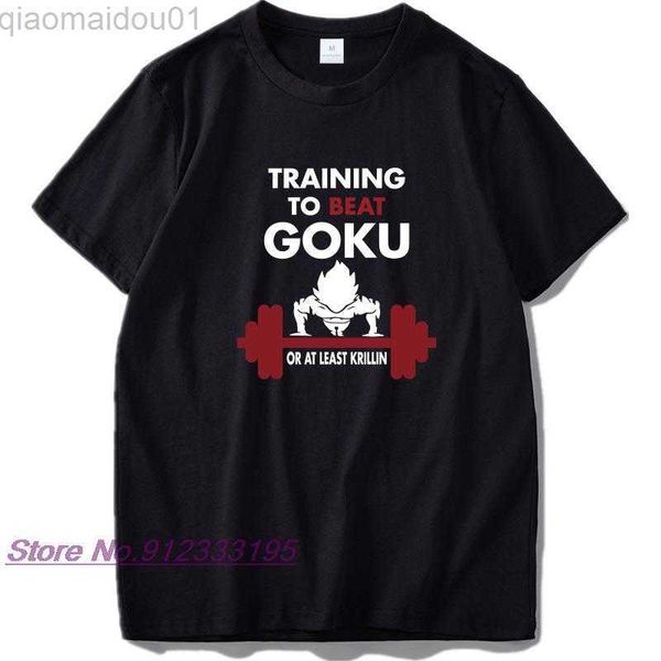 

men's t-shirts training to beat goku t shirt z anime tee 100% cotton super nerdy fitness t-shirt drop ship l230707, White;black