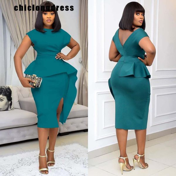 

urban dresses spring summer elegant ruffles pencil dress african women fashion ol solid round neck short sleeve split dress women 230706, White;black