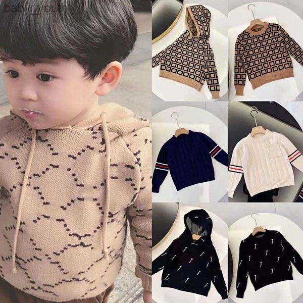 

kids sweater girls boy fashion pullover knitted sweatshirts letter hooded sweaters baby child casual warm winter 8 styles size 90-140, White