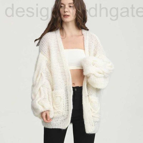 

women's sweaters designer sweater hand woven crocheted mohair loose lazy wind straight cardigan coat commuter sweater women die6, White;black