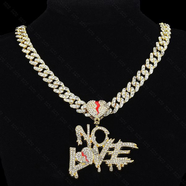 

hiphop crystal no love pendant necklaces men women iced out cuban miami chains silver gold jewelry diamond hip hop crystal n030