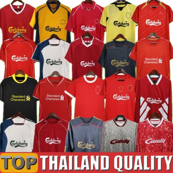

retro the reds soccer jerseys 1965 2005 2006 2008 2009 2010 2011 vintage football shirt long sleeve torres gerrard suarez owen barnes 89 91, Black;yellow