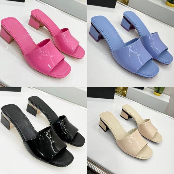 

2023 designer pure color square head slides slippers womens luxury 100% leather outdoor colorful fashion sandals lady shallow mouth low-heel, Black