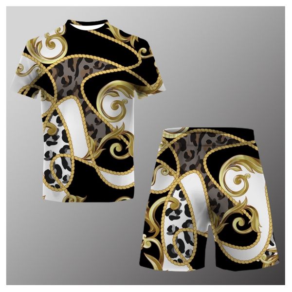 

men's tracksuits summer men's set casual fashion print t-shirtbeach shorts set men's round neck t-shirt 2 asian sizes xxs-6xl, Gray