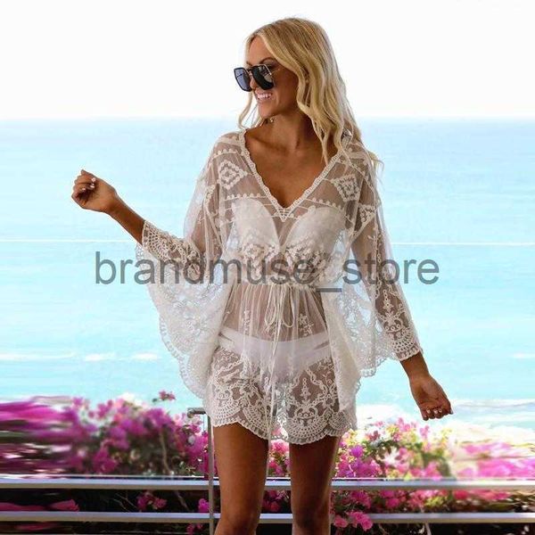 

casual dresses 2022 lace beach pareo beachwear swim suit cover up playa pareo tunics for beach tunic swimwear women j230707, Black;gray