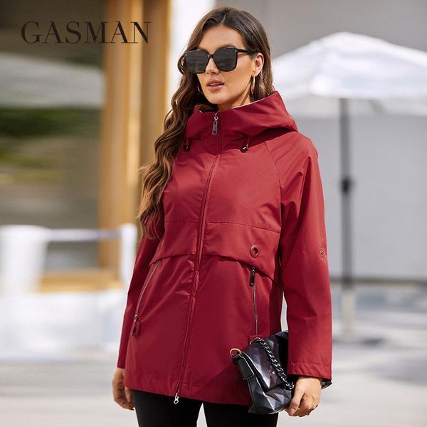 

jeans gasman new women's jacket spring 2022 short highquality trench coat women windbreaker hooded design solid female outwear 8223, Blue
