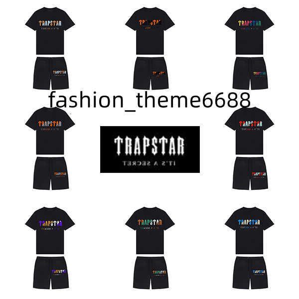 

22ss new 9 colors trapstar mens t shirt and short london street fashion brand suit casual sport shirts neck collar without label, White;black