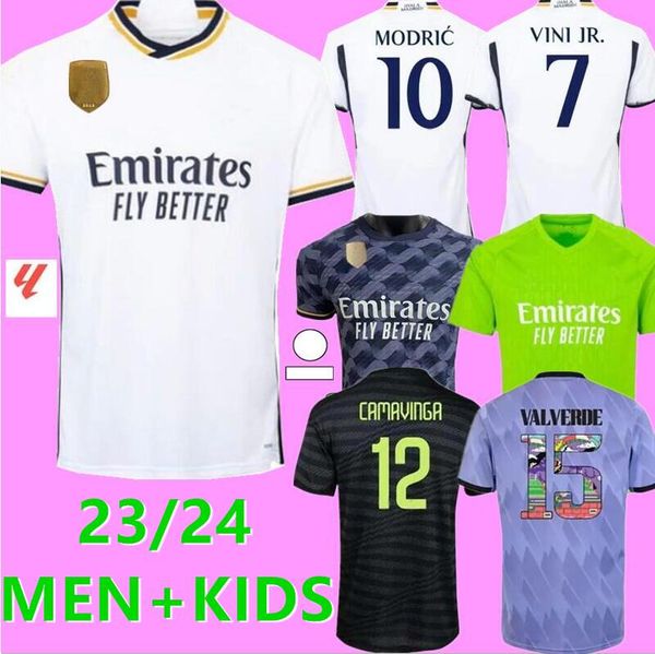 

4xl 23 24 fans player version soccer jerseys benzema rodrgo bellingham 2023 2024 vini jr football shirt camiseta futbol men kids kit women u, Black;yellow