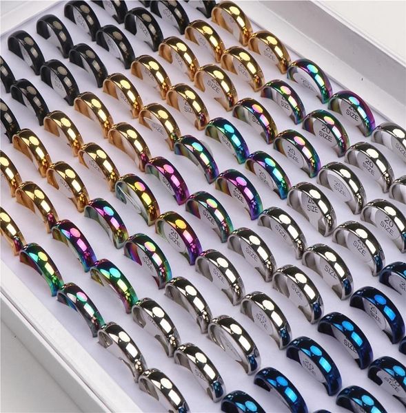 

6mm simple smooth stainless steel rings for men women mix color fashion couple wedding jewelry gifts party whole1303206, Golden;silver