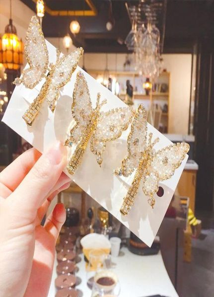 

butterfly shape hair pins glitter rhinestone hairclip fashion crystal hair pin barrettes for women girls accessories6122268, Golden;silver