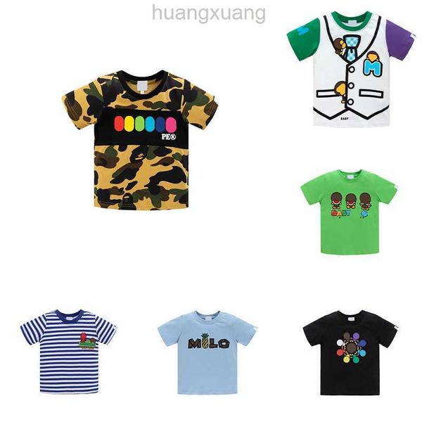 

children's t-shirt designer summer loose shark anime print t-shirt camo short sleeve high street loose casual kids ape t-shirt, White;black