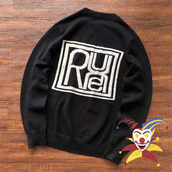 

men's sweaters knitted square rhude jacquard sweater men women casual black o-neck sweatshirts t230707, White;black