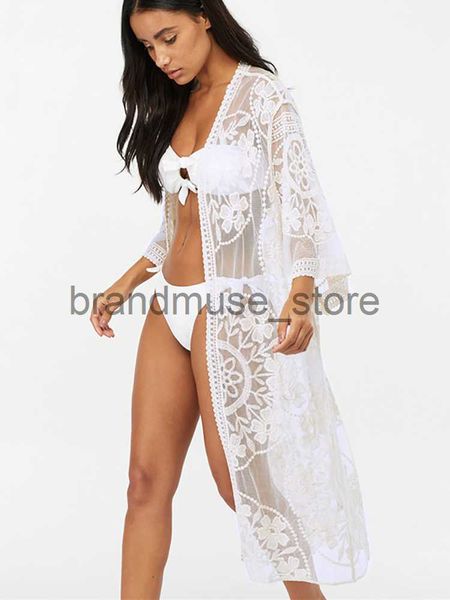 

casual dresses fitshinling flower lace beach cover up swimwear kimono flare sleeve see through long cardigan bikini outer cover cover-ups j2, Black;gray