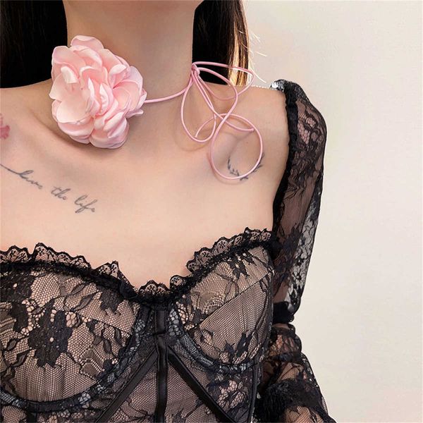 

pendant necklaces long rope with big flower choker necklace for women elegant lace up chain on neck 2023 fashion jewelry accessories 230613, Silver