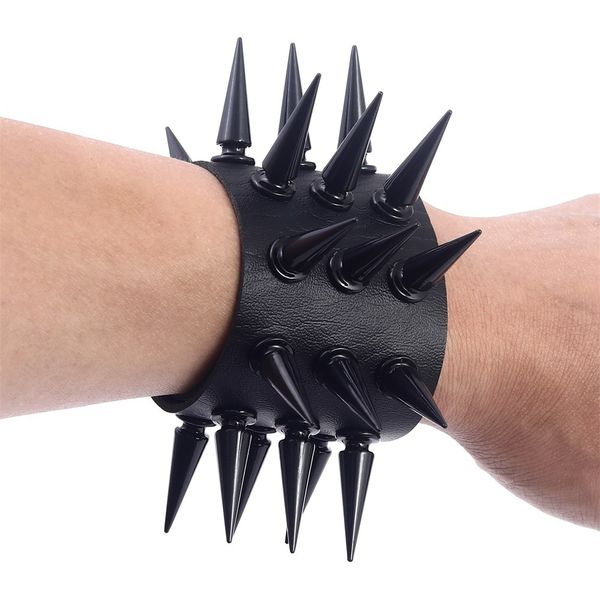 

chain black spike bracelet leather cuffs emo accessories studded armband women punk rock metal bangle goth wristband fashion jewelry 230706