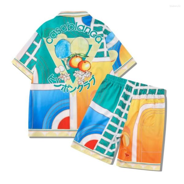

Mens Tracksuits Mens Hawaiian Beach Sets Vacation Shirts For Men And Women Color Blocking Printed Shorts Set, Green