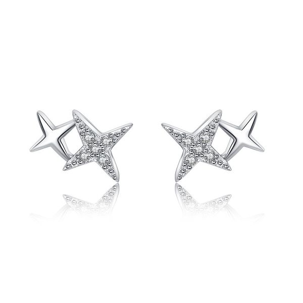 

mini star studs earring pave micro aaa cubic zirconia platinum plated silver earrings for women wedding jewelry gift, Golden;silver