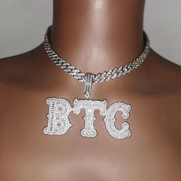 

pendant necklaces customized name necklace aaaa zirconia baguette letters cuban chain hip hop for men women jewelry 230707, Silver