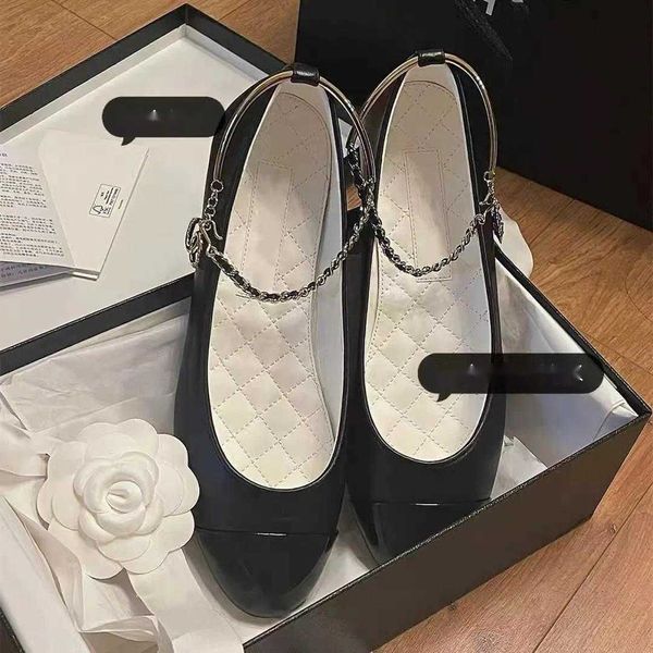 

pure original small fragrant ballet shoes female chain 2023 new sweet flat mary jane camellia leather shoes for women, Black