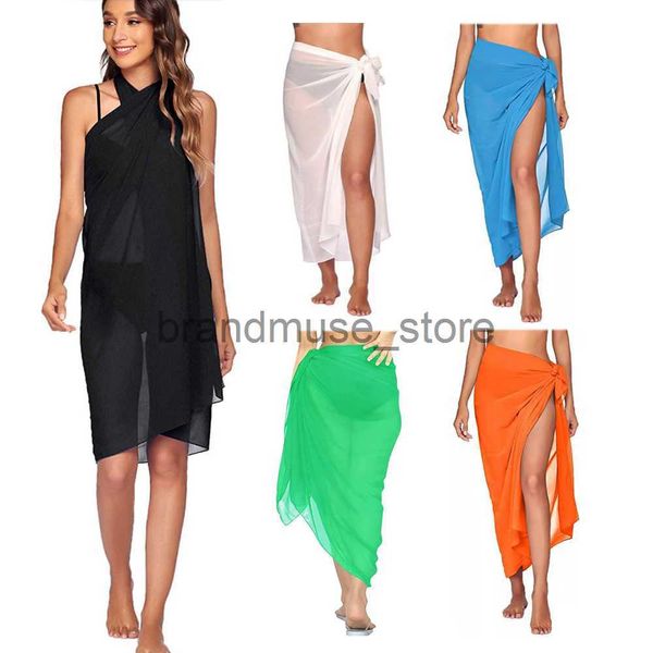 

casual dresses women chiffon swimwear bikini cover-ups wrap skirts summer beach black white scarf shawl sarong pareo swimming vacation j2307, Black;gray
