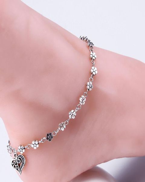 

new retro beach tibetan silver anklets for women unique simple beads silver chain anklet ankle foot jewelry4002059, Red;blue