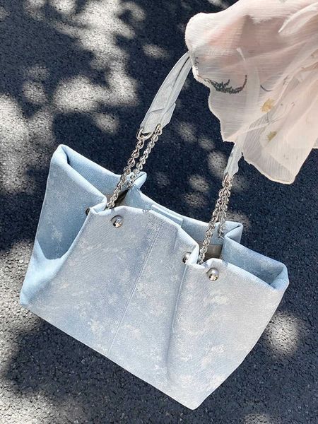 

broken ice blue autumn and winter new high capacity tote bag commuter work single shoulder bag college student classroom handheld bag