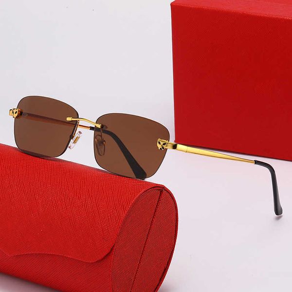 

Fashion carti top sunglasses New style leopard head frameless square Sunglasses business men's glasses fashion women's optical matching with original box