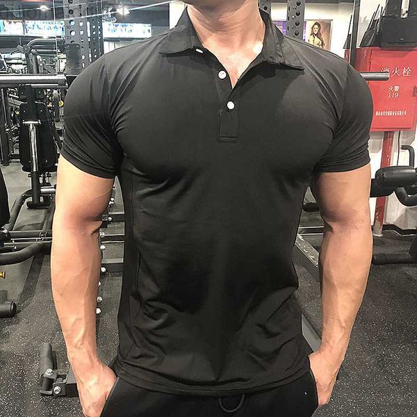 

men's t-shirts summer men polo t-shirt gym running training fitness bodybuilding casual sport cotton short sleeve male tees l230707, White;black