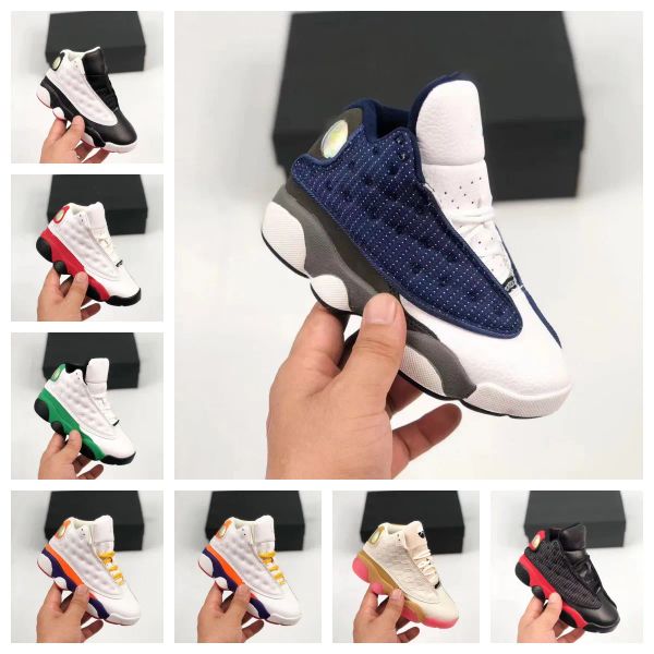 

designer sneakers 13s kids dark powder blue starfishs basketball shoe flint starfish bred chicago island aurora green boy girl little chilre, Black