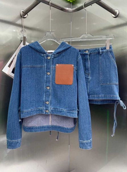 

womens blue two piece set skirt super soft denim fabric short front long back fashionable handsome version skirts designer jacket short dres, White