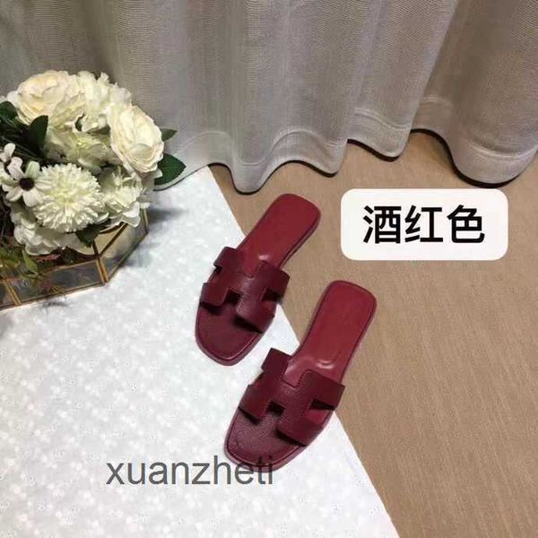 

oran slippers designer slipper shoes bear women's summer 2023 baida sandal color matching leather flat sandals for tourism litchi patte