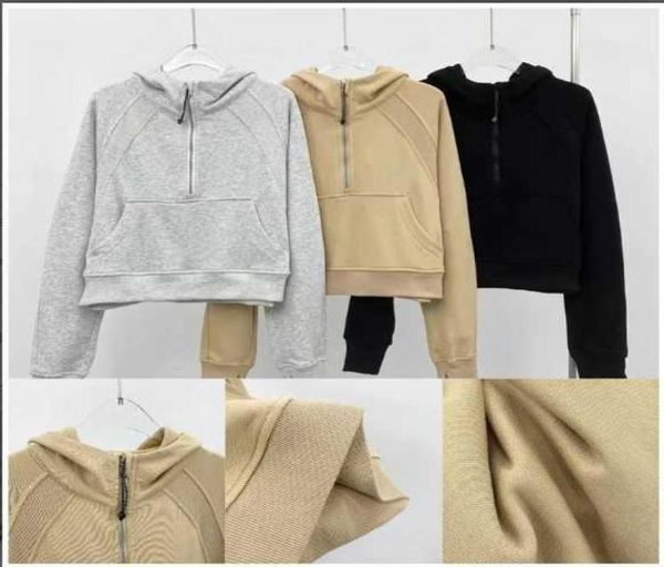 

women039s hoodies sweatshirts designer womens sport jacket half zipper yoga coat quick dry fitness running s hoo5158451, Black