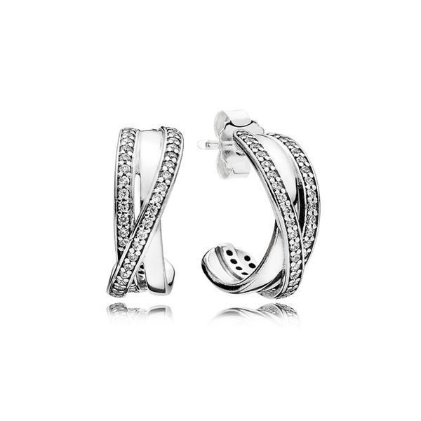 

sparkling line hoop earrings for pandora 925 sterling silver luxury party earring set designer jewelry for women girls crystal diamond earri, Golden;silver