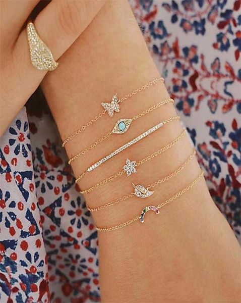 

6 pcsset women exquisite crystal butterfly stars leaf gems geometry gold bracelet set bohemian vintage jewelry accessories8706021, Golden;silver
