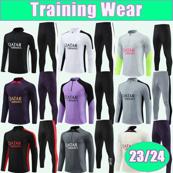 

23 24 mbappe verratti training wear half zip soccer jerseys marquinhos hakimi kimpembe fabian vitinha football shirts uniforms, Black