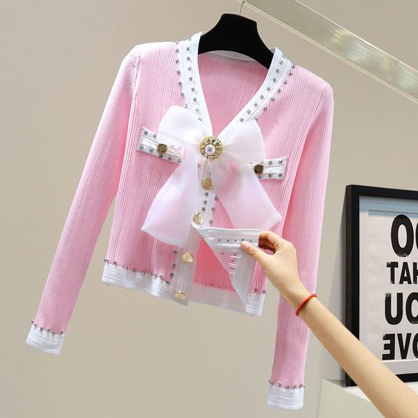 

b128 womens suits & blazers 2022ss elegant women wear occasions vintage new women shoulder pads knitted cardigan female chic casual sweater, White;black