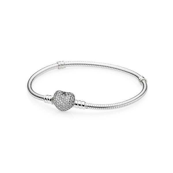 

sparkling heart charm bracelet for pandora real 925 sterling silver snake chain bracelets for women girls crystal diamond luxury love bracel, Golden;silver