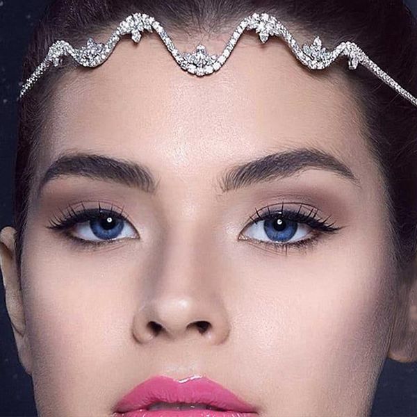 

hair chain selling fashion wave zircon headdress temperament luxury rhinestone headdress hair chain designer jewelry, Silver