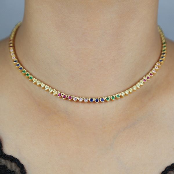 

rainbow color mini heart love necklace women men lady iced out zirconia hip hop gift jewelry, Silver