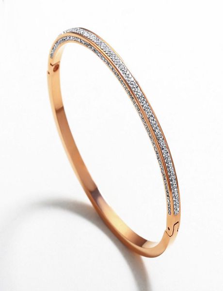

luxury stainless steel cuff bracelets bangles gold brand cz crystal buckle love charm bracelet for women jewelry bijoux 7148785, Black