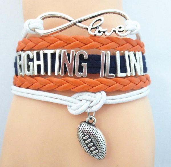 

fashion infinity love fighting illini football college team bracelet sports friendship bracelets b091233173450, Golden;silver