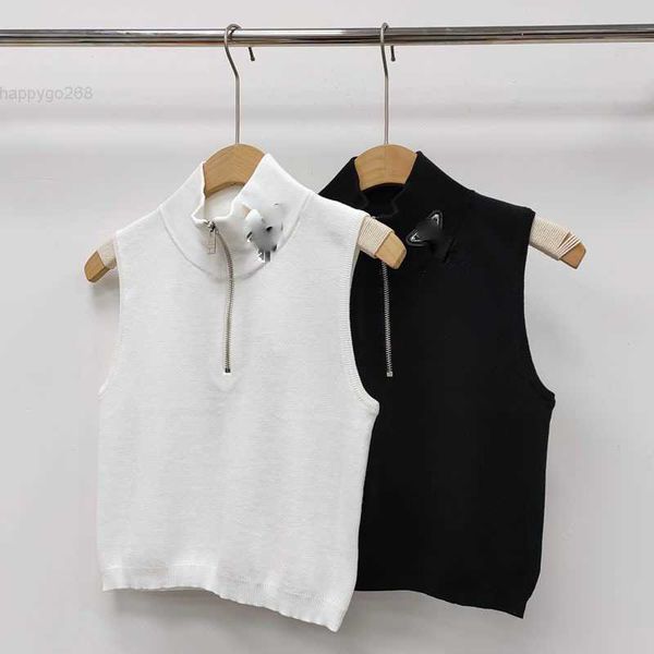 

23 new p family knitted tank zipper stand neck women's with the same style, White