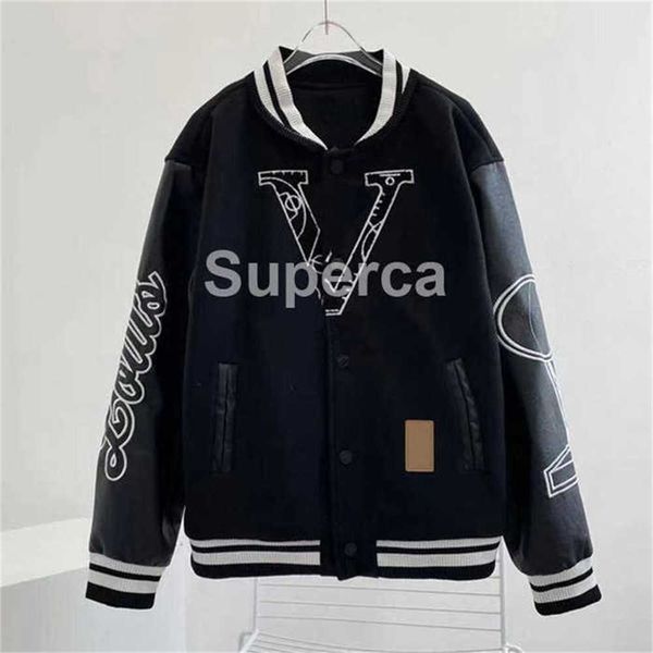 

louts vuieeon jackets flocking leather sleeves baseball coat uniform luxury jacket high single breasted warm couples women men 0aea 0aea, Black;brown