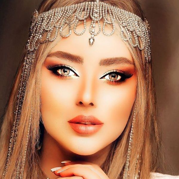 

hair chain selling zircon hair chain europe america multilayer tassel rhinestone pendant forehead chain hair accessories headdress designer, Silver