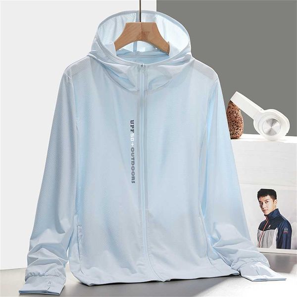 

sun protection clothing for men and women, new summer thin casual breathable ice silk skin clothing, men's outerwear, hooded outdoor su, Black