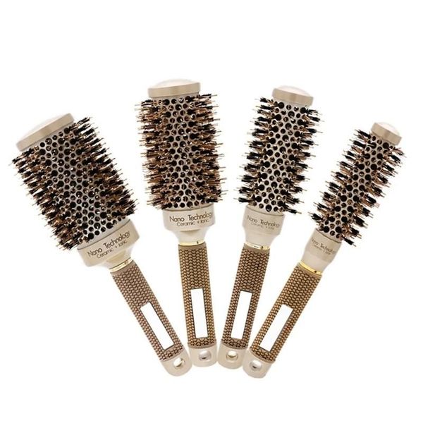 

nano ionic boar bristle hair brushes 4 sizes professional salon styling tools round comb hairdressing curling round brush make up tools, Silver