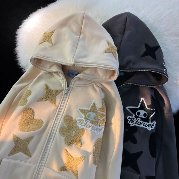 

women's hoodies sweatshirts harajuku zip up women hoodies y2k embroidery hooded jacket coat streetwear autumn fashion grunge oversized, Black
