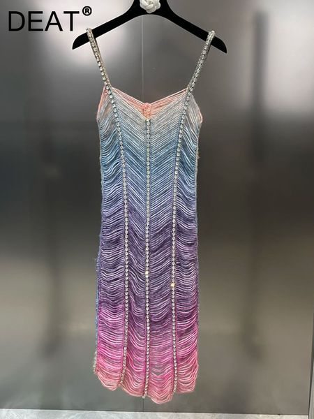 

basic casual dresses deat gradient color splice striped hollow out sling dres s elastic slim diamond female 2023 summer 11xx2828 230707, Black;gray